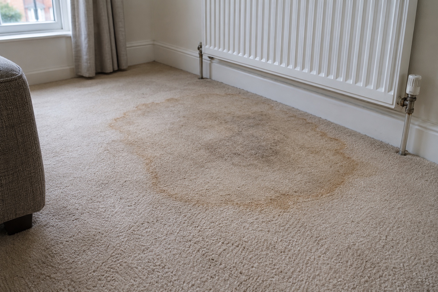 Can Professional Cleaning Damage Your Carpet, Upholstery or Floors? 6 A brown watermark ring left on a carpet that was over-wetted and dried too slowly.