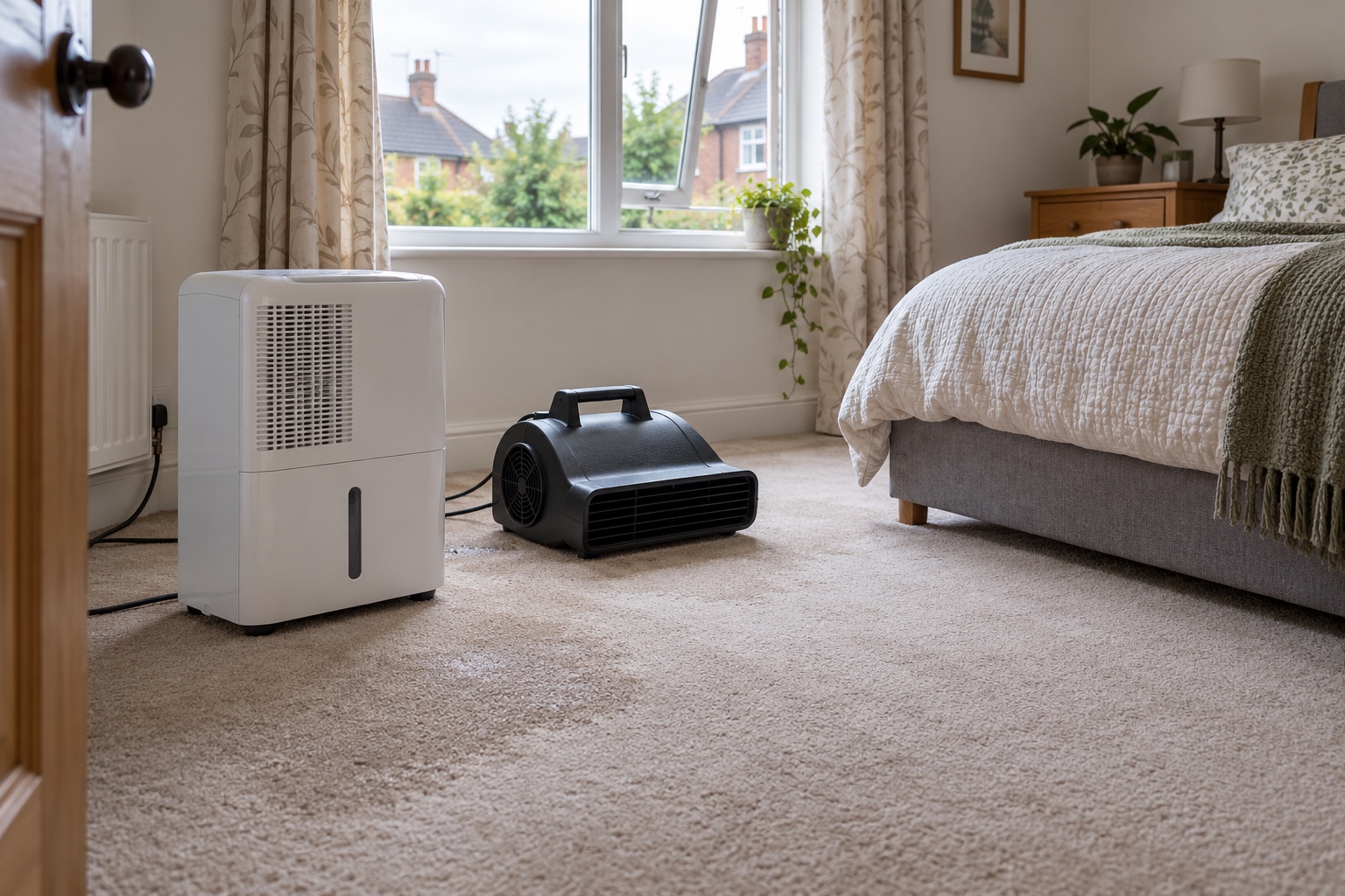 Carpet Smells Damp or Mouldy: Can It Be Fixed? 5 Drying a carpet properly with airflow and a dehumidifier.