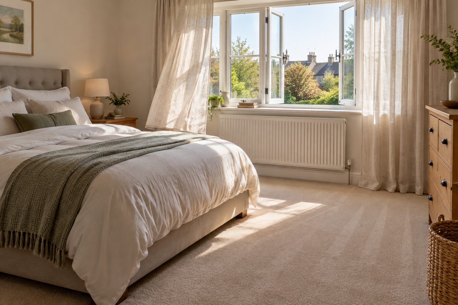 Carpet Smells Damp or Mouldy: Can It Be Fixed? 7 A fresh, dry bedroom carpet once the damp smell has gone.