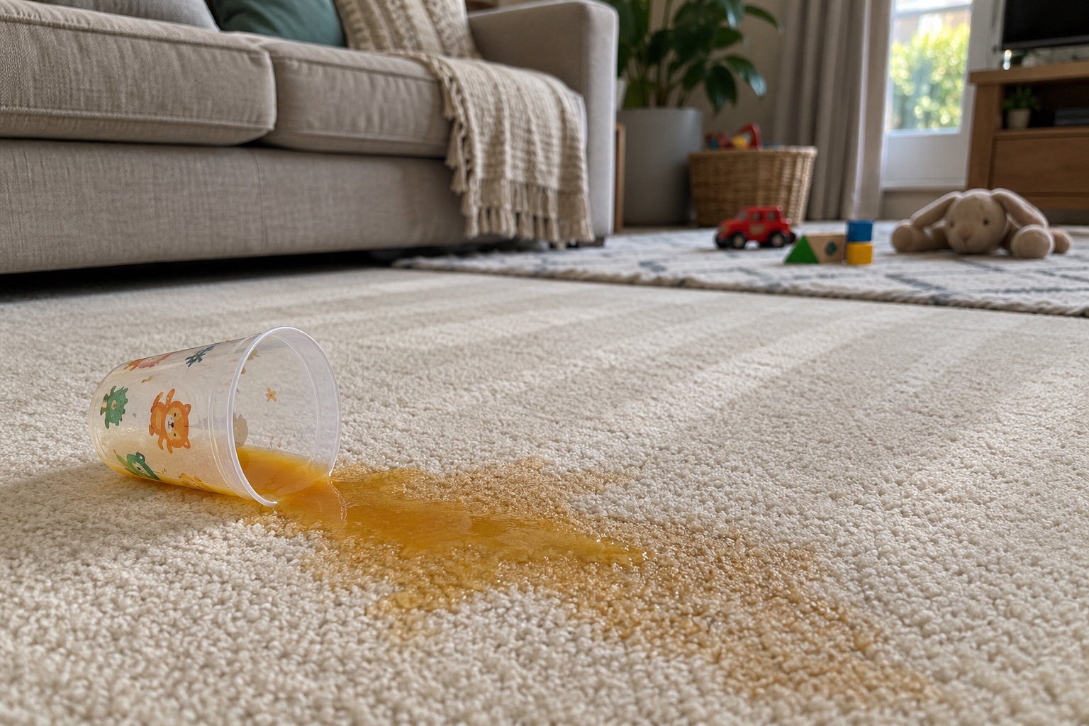 With vs Without Protection — What’s the Difference? 3 Without protection, a fresh spill soaks into a newly cleaned carpet.