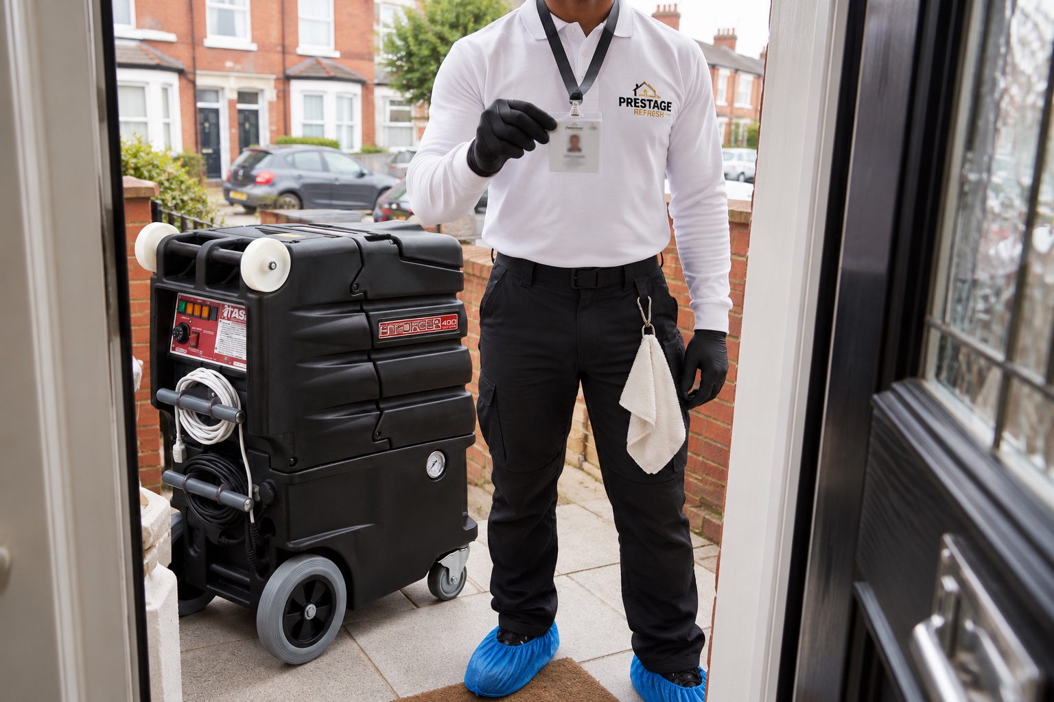 Found It Cheaper? How to Compare Carpet Cleaning Quotes 5 A technician showing ID at the door before coming in.