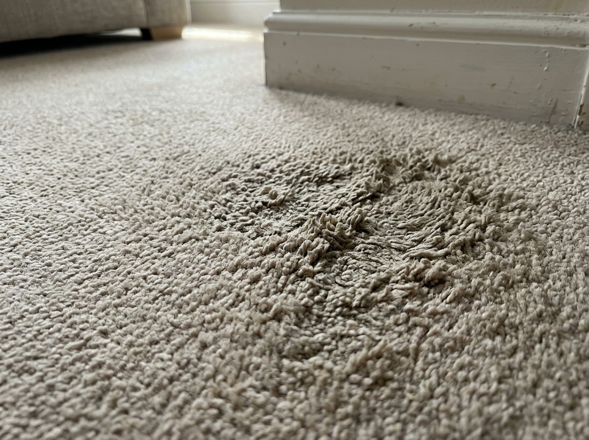 DIY vs Professional Carpet Cleaning 4 A patch left stiff and darker by detergent from a home clean.