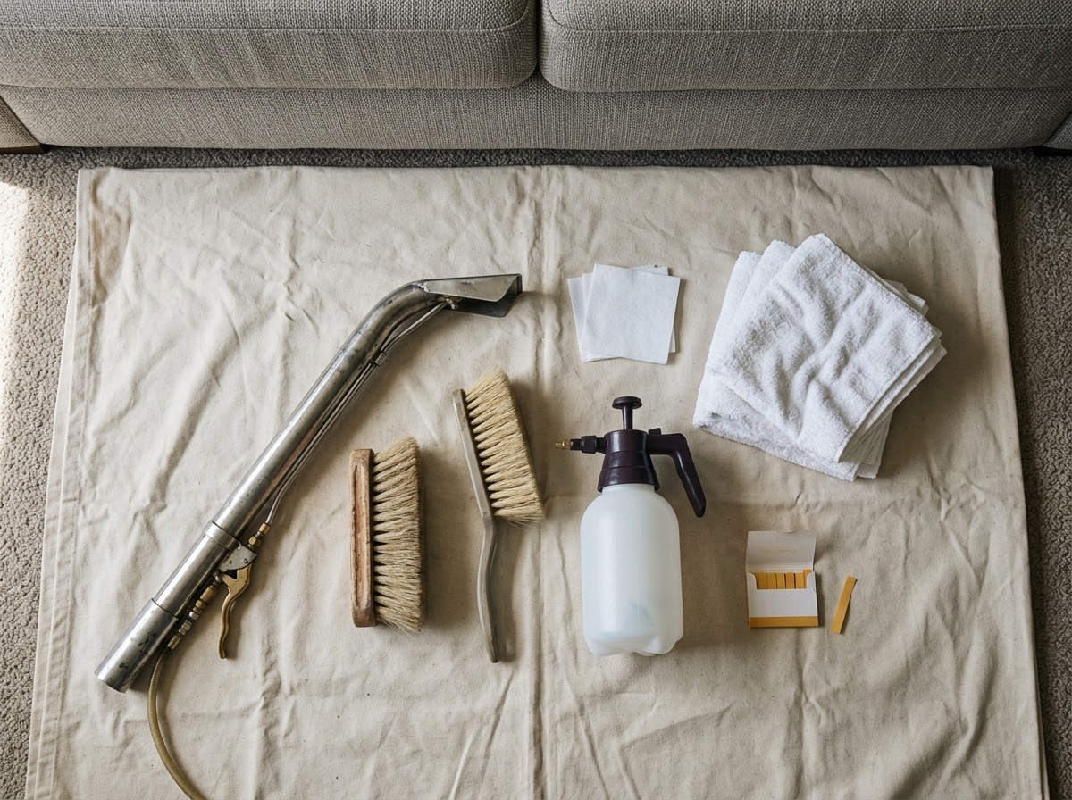 DIY vs Professional Upholstery Cleaning 2 Trained upholstery cleaning starts with the right tools and a fabric test.