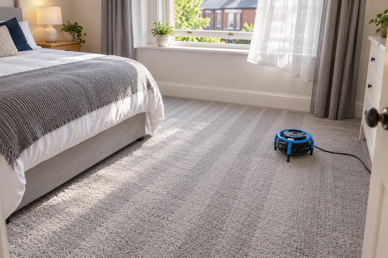 Does Carpet Cleaning Help With Allergies & Dust Mites? 8 Carpets dried quickly with airflow and an open window.