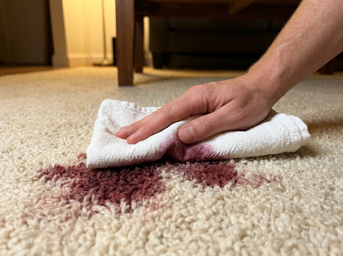 Emergency Spot Call-Outs, Explained 2 Blotting a fresh red spill with a white cloth.
