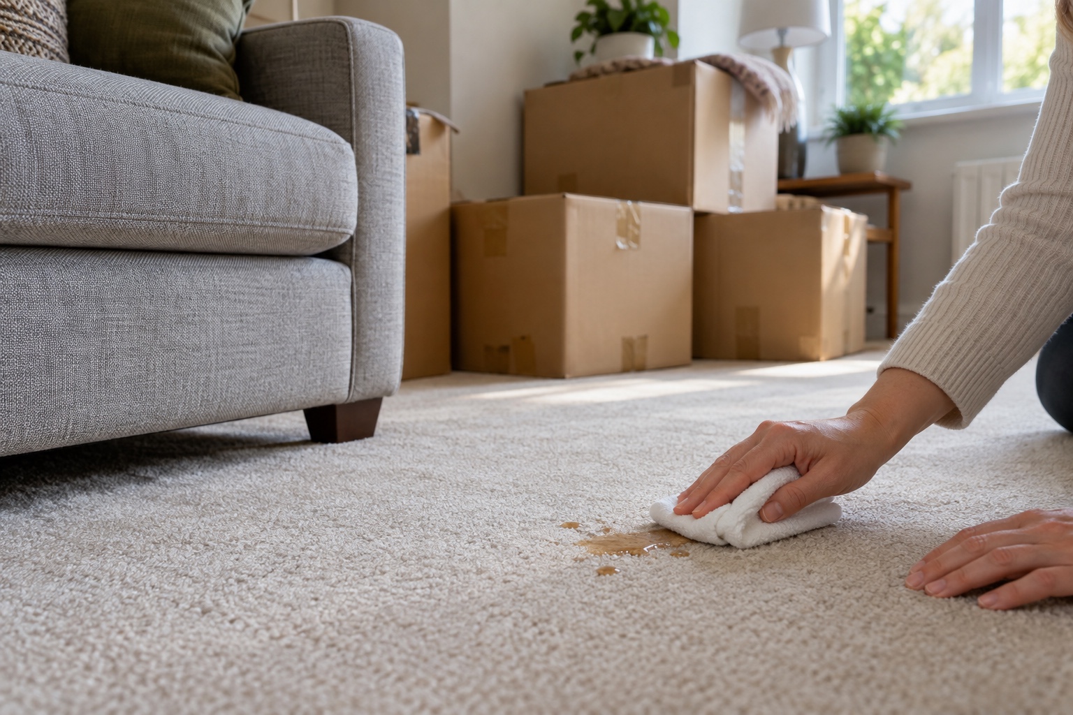 Estate Agent Carpet Cleaning for Sale-Ready Homes 6 A small mark blotted on a freshly cleaned carpet before completion day.