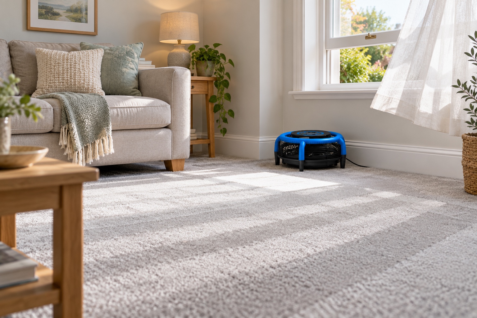 Finding a Date That Works 6 An open window and moving air help the carpet dry faster.