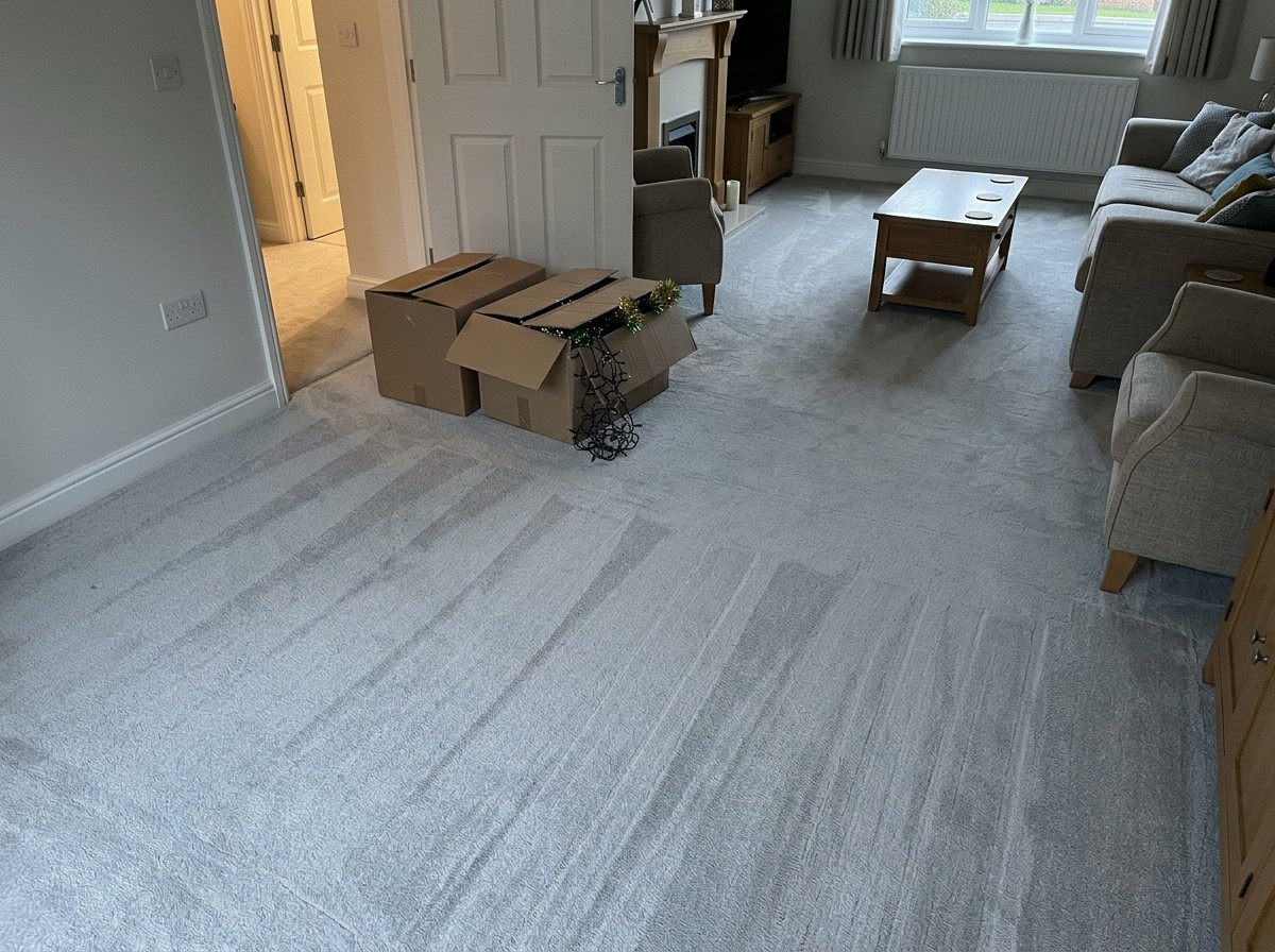 Getting Guest-Ready for the Festive Season 5 A freshly cleaned carpet with the decorations still waiting in their boxes.