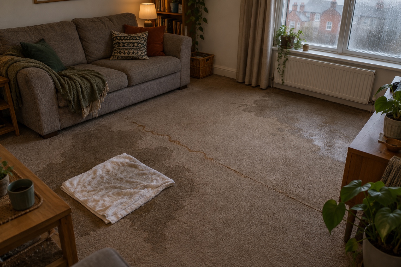 Hire Machine vs a Professional Clean 5 An over-wet carpet holding water, with a brown tidemark forming.