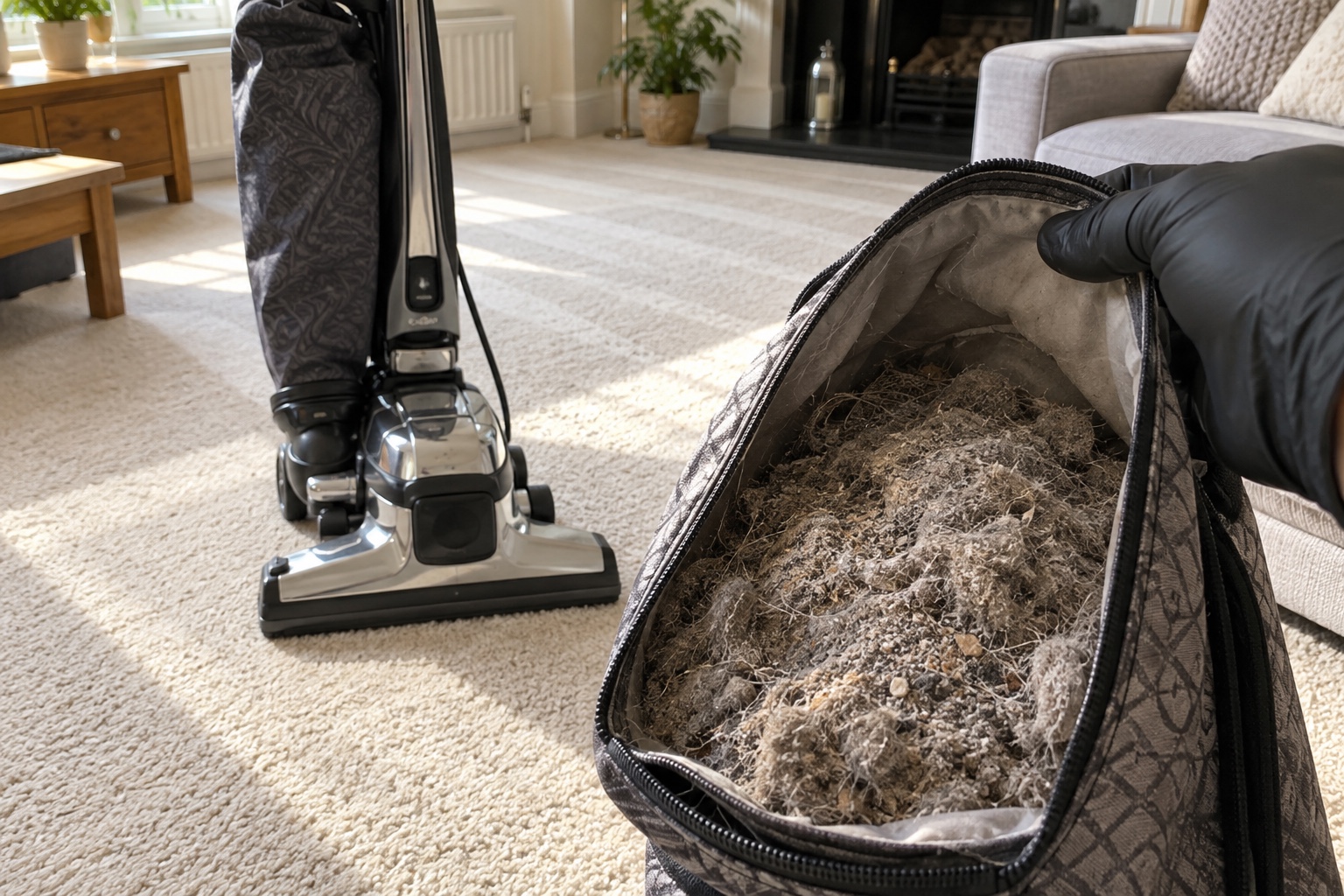 Hire Machine vs a Professional Clean 6 Grit lifted out by the dry vacuum before any water touches the carpet.