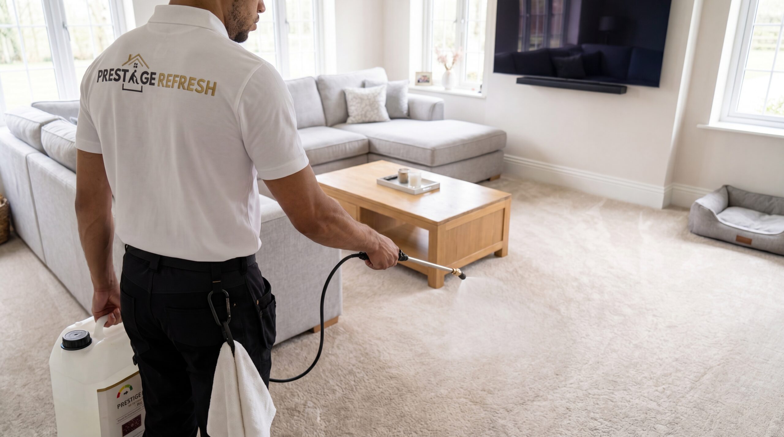 Hire Machine vs a Professional Clean 8 Hot water extraction leaving a clean stripe across a lounge carpet.