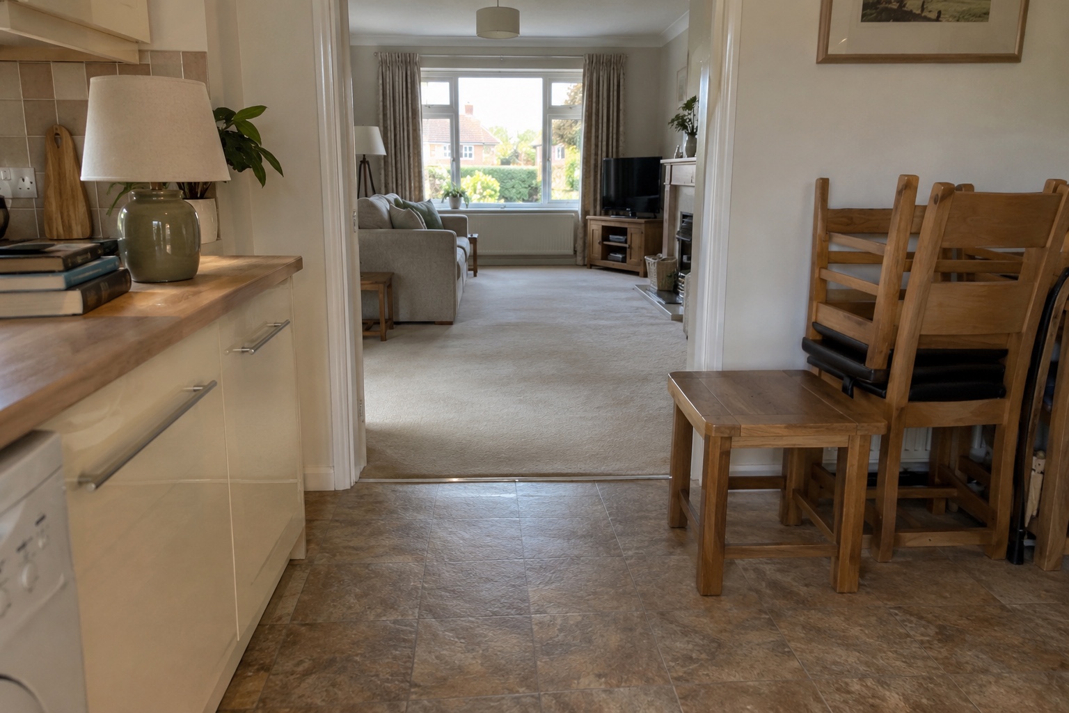 How Long Until It's Dry & Safe to Walk On? 4 Furniture waiting in the kitchen while the lounge carpet dries.