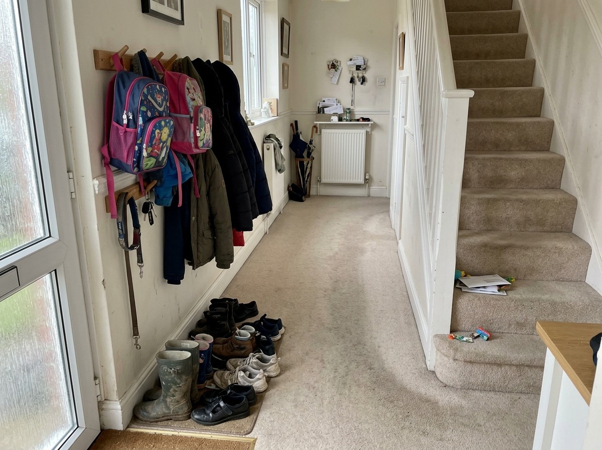How Long Professional Carpet & Upholstery Cleaning Results Should Last 4 A busy family hallway where carpet wear starts to show between cleans.