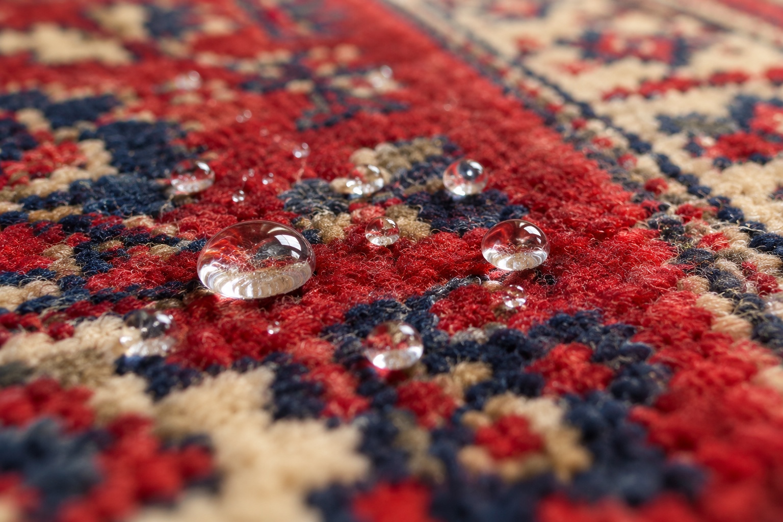 Rug Cleaning in Manchester | Wool & Oriental 6 Water beading on top of a protected wool rug instead of soaking in.