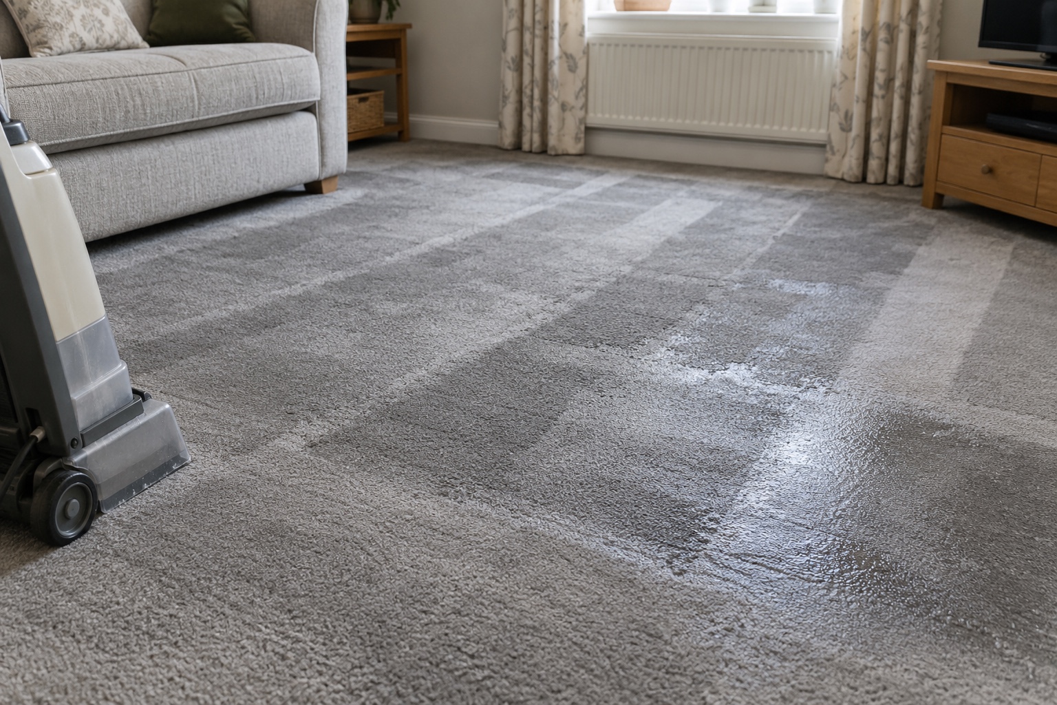 Rug Doctor Hire vs a Professional Clean 4 A carpet left very wet after a hire machine clean.