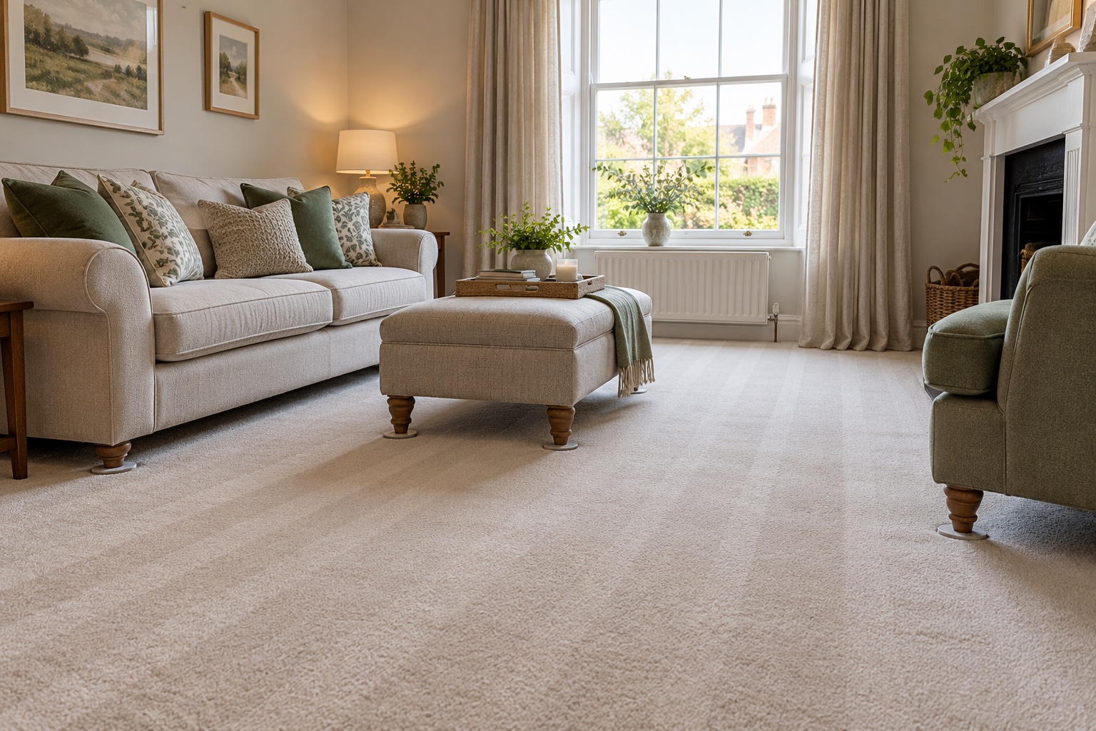 Rug Doctor Hire vs a Professional Clean 8 A lounge carpet freshly cleaned with neat grooming lines.