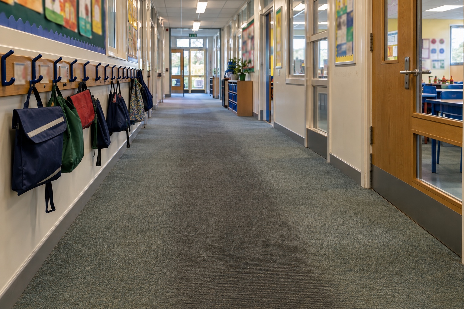 School and Nursery Carpet Cleaning 2 A busy school corridor where the carpet takes the most footfall.