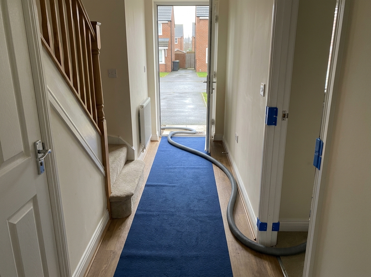 Three Things to Ask Any Carpet Cleaner Before You Book 5 Corner guards and floor protection laid before the clean begins.
