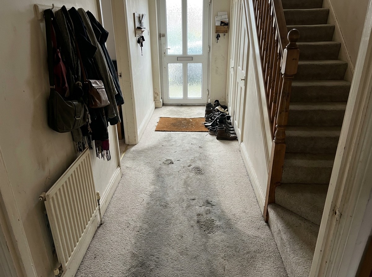 Three Things to Ask Any Carpet Cleaner Before You Book 6 A hallway carpet that has gone grey again weeks after a quick clean.