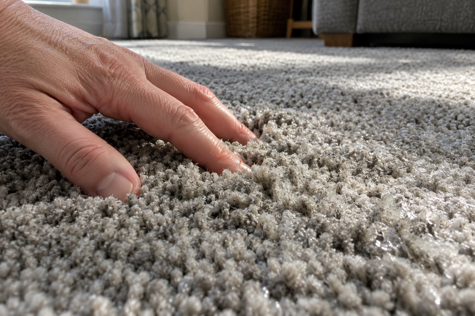 What a Bad Carpet Clean Looks Like (And How to Avoid One) 4 Residue left behind makes a carpet feel crunchy or tacky underfoot.