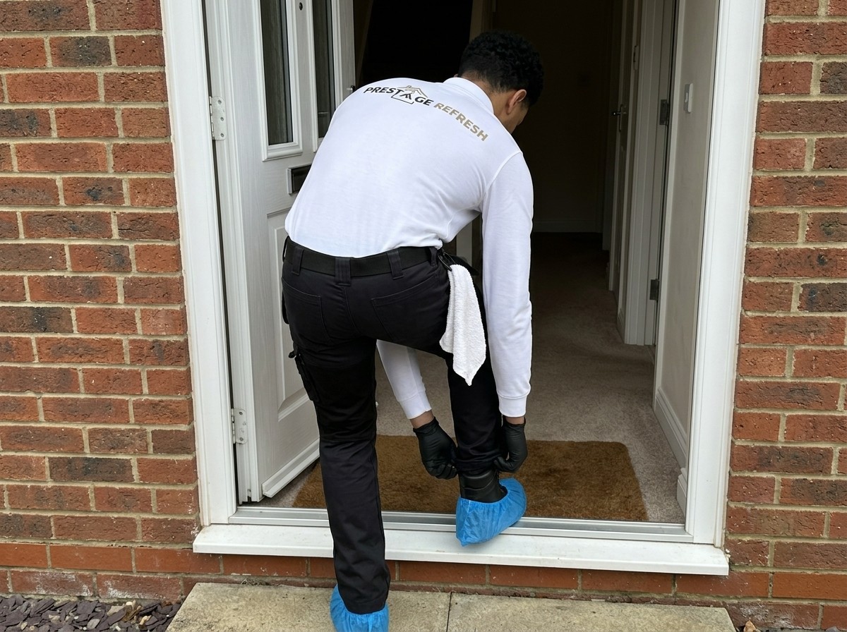 What Happens on the Day of Your Clean 2 Shoe covers go on before we step inside.