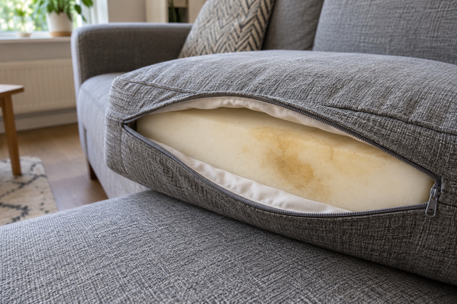 Why Carpet & Upholstery Odours Return After Cleaning 2 On a sofa, the odour often sits in the foam beneath the cover.