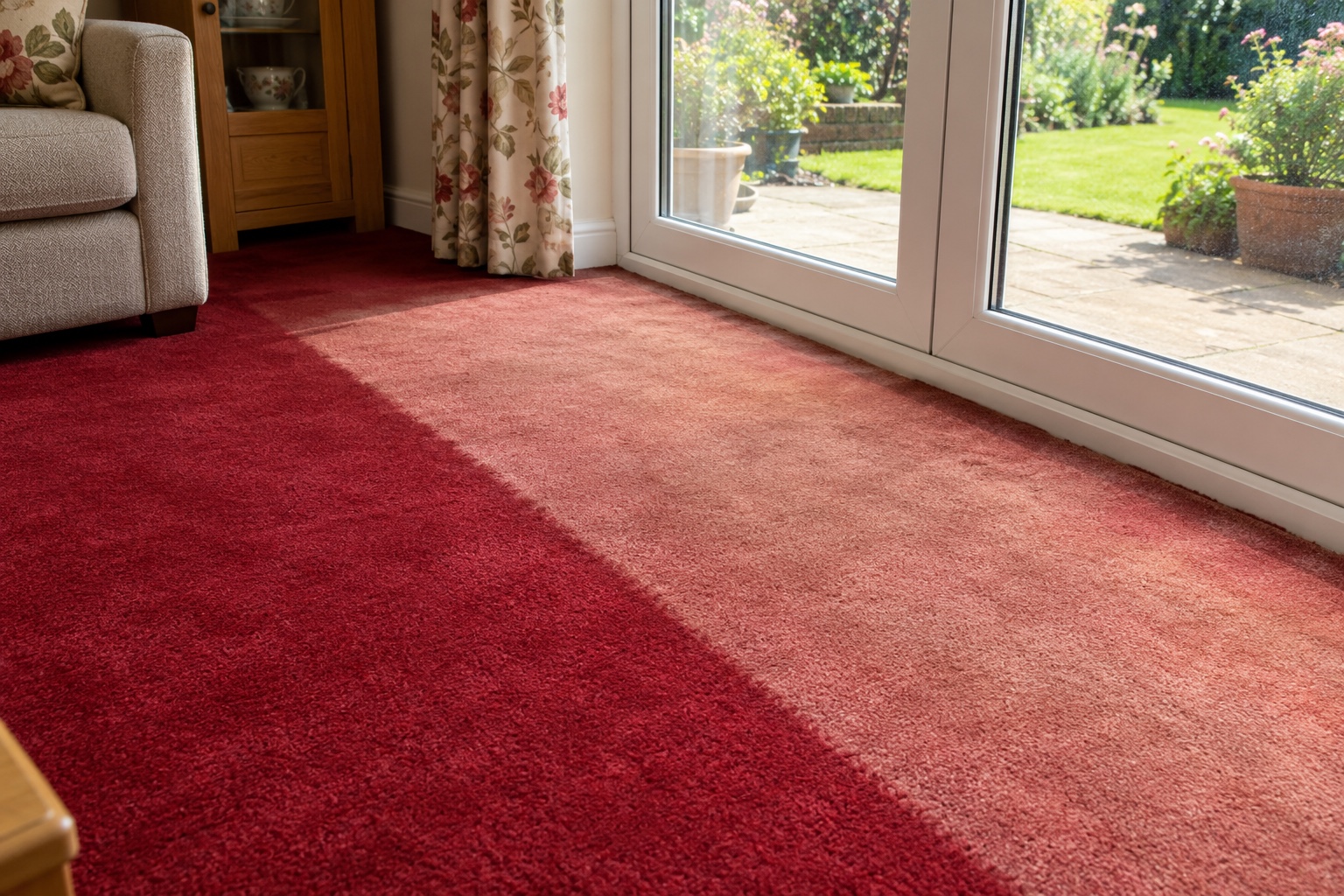 Why Some Stains Can’t Be Fully Removed 4 Sun fading is lost colour, not a stain, so it cannot be cleaned back.