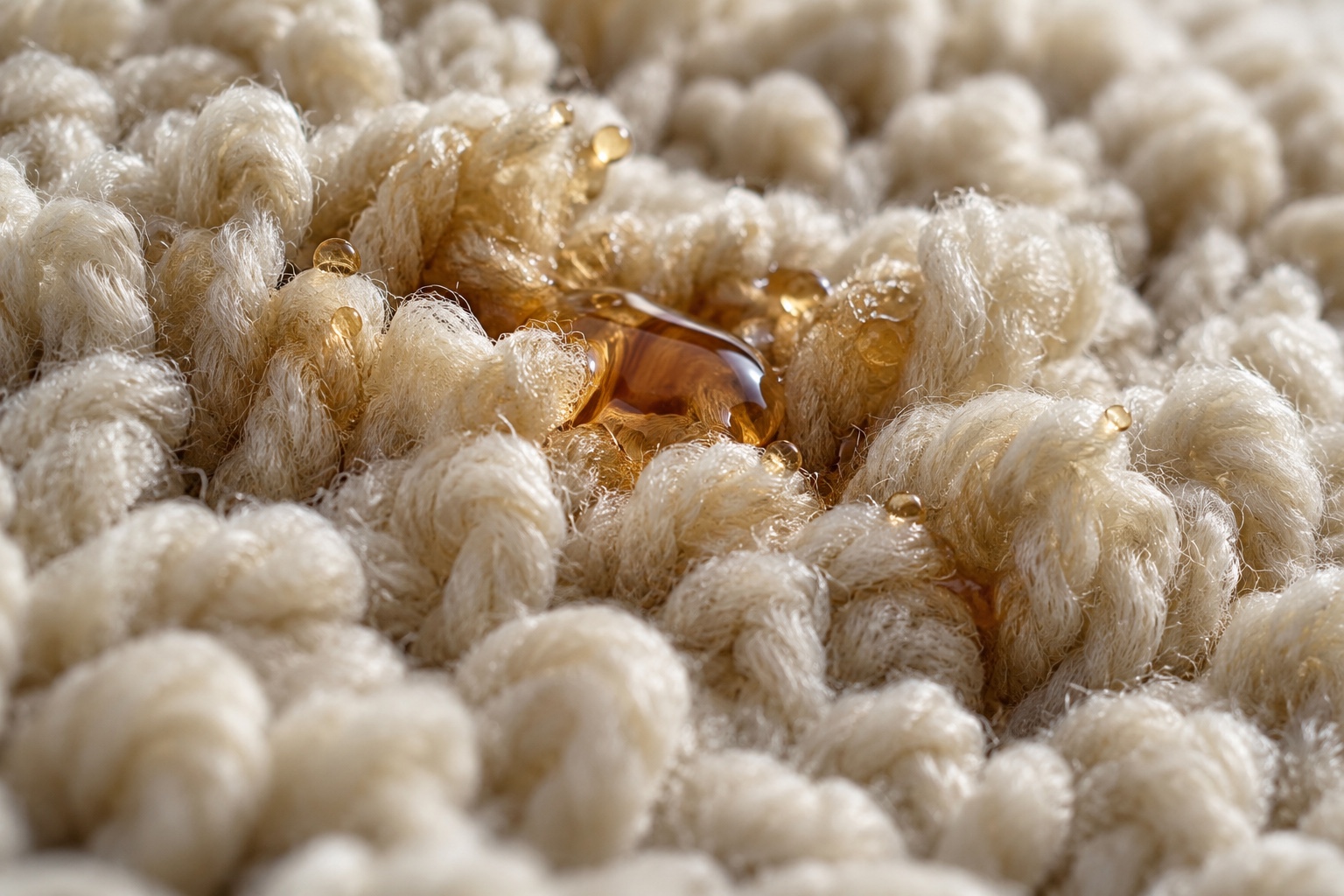 Will Professional Cleaning Remove This Stain? 4 A close look at a spill sitting on carpet fibres before it sets.