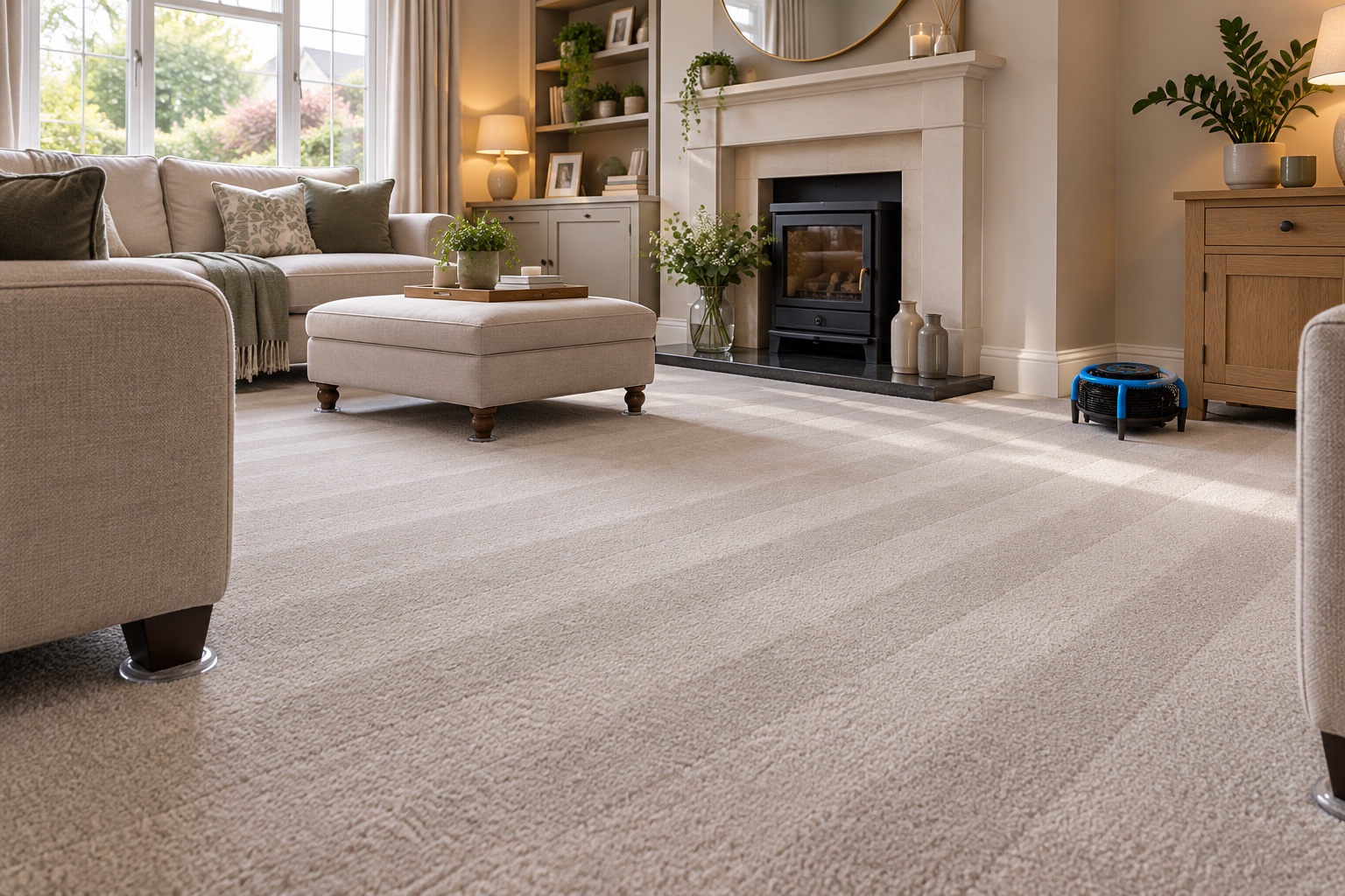 Will Professional Cleaning Remove This Stain? 7 A freshly groomed carpet drying quickly with a drying pod.